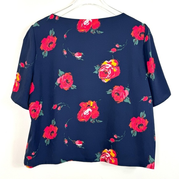 Aritzia Babaton Randy Floral Short Sleeve Top Blouse in Navy Blue Size M - Picture 3 of 8